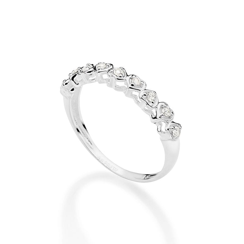 Anillo fino con corazones en plata de ley 925 maciza y circonita cúbica.